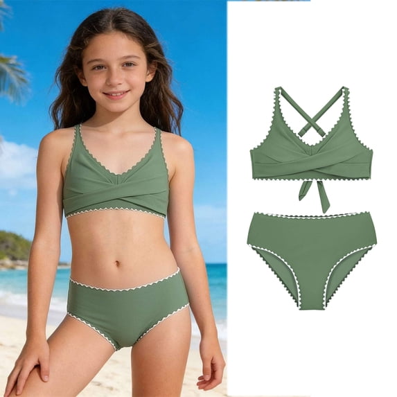 Kids Swimsuit For Girls Swimsuit With Shorts 2 Piece Set Teen Girl Bathing Suits Girl Bathing Suits Size 7-8 Years