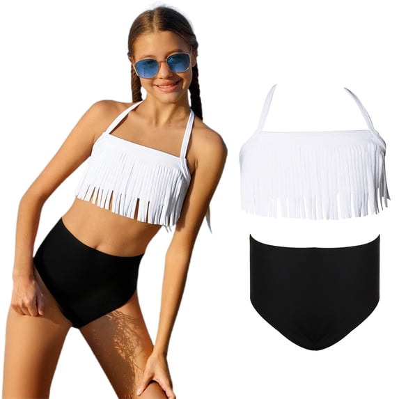 Kids Swimsuit Girl Backless Halter 2 Piece Bathing Suits with Chest Pad Bathing Suit Girls Size 5-6 Years