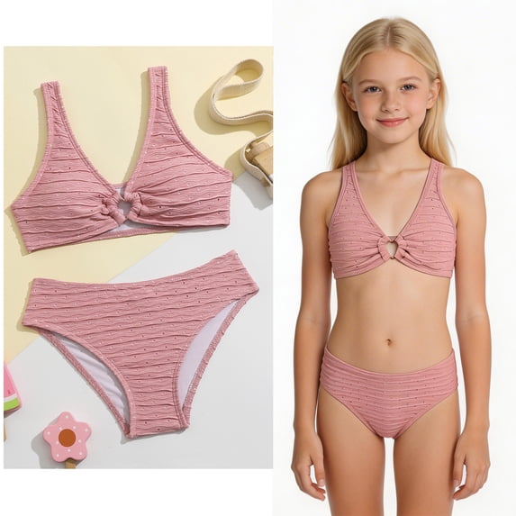 Kids Swimsuit Quick Dry 2 Piece Girls Bikini Sets with Chest Pad Girl Bathing Suit 8 Years