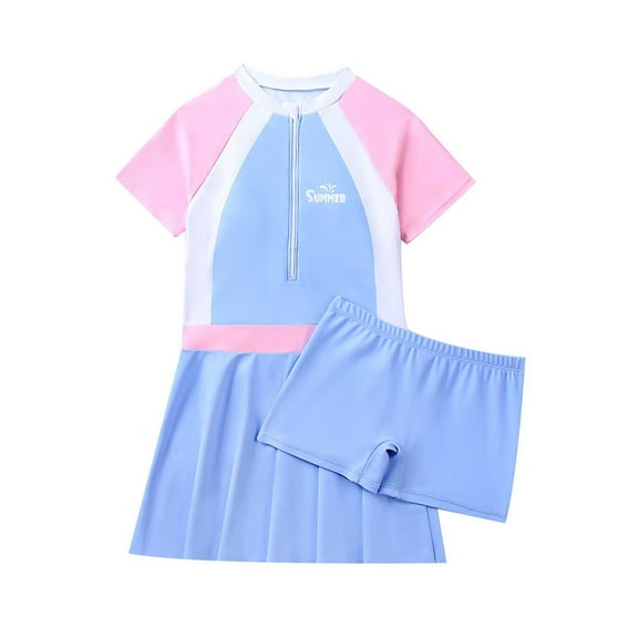 Kids Swimsuit Sun Protection Short Sleeve Girls Swimsuit with Shorts Girls Two Pieces Swimsuit Matching Bathing Suits 8-9T Girls Clothes