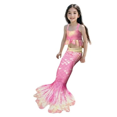 Kids Swimsuit for Girls Summer Sleeveless Slip Gradient Fish Scale Printed 3 Piece Swimwear Mermaid Bikinis Set Tail Rash Guard for Kid Girl 4-5 T