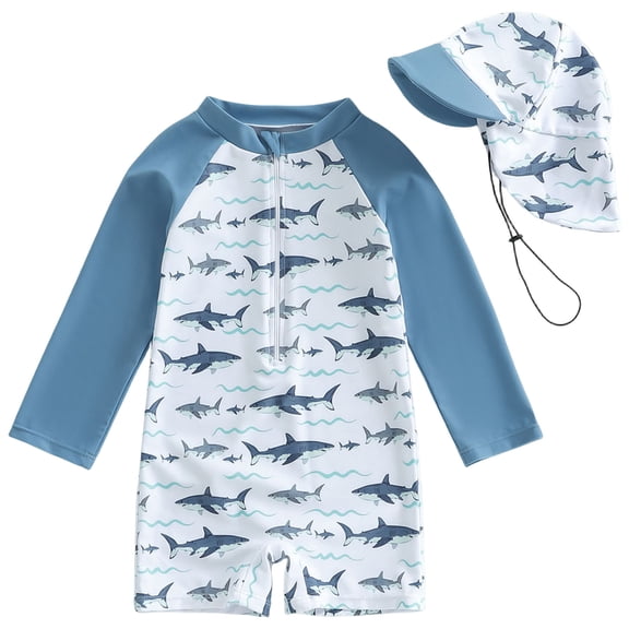Kids Swimsuits Boys Toddler Baby Boy Swimsuit Long Sleeve Zipper Rash Guard Swimwear Infant Bathing Suit and Swim Cap Cute Beach Outfits