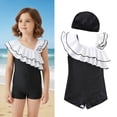 thumbnail image 1 of Kids Swimsuits Cute Ruffle 1-Piece Bathing Suits Quick Dry Swimwear with Swim Cap Girls Bathing Suits Size 4-5 Years, 1 of 8
