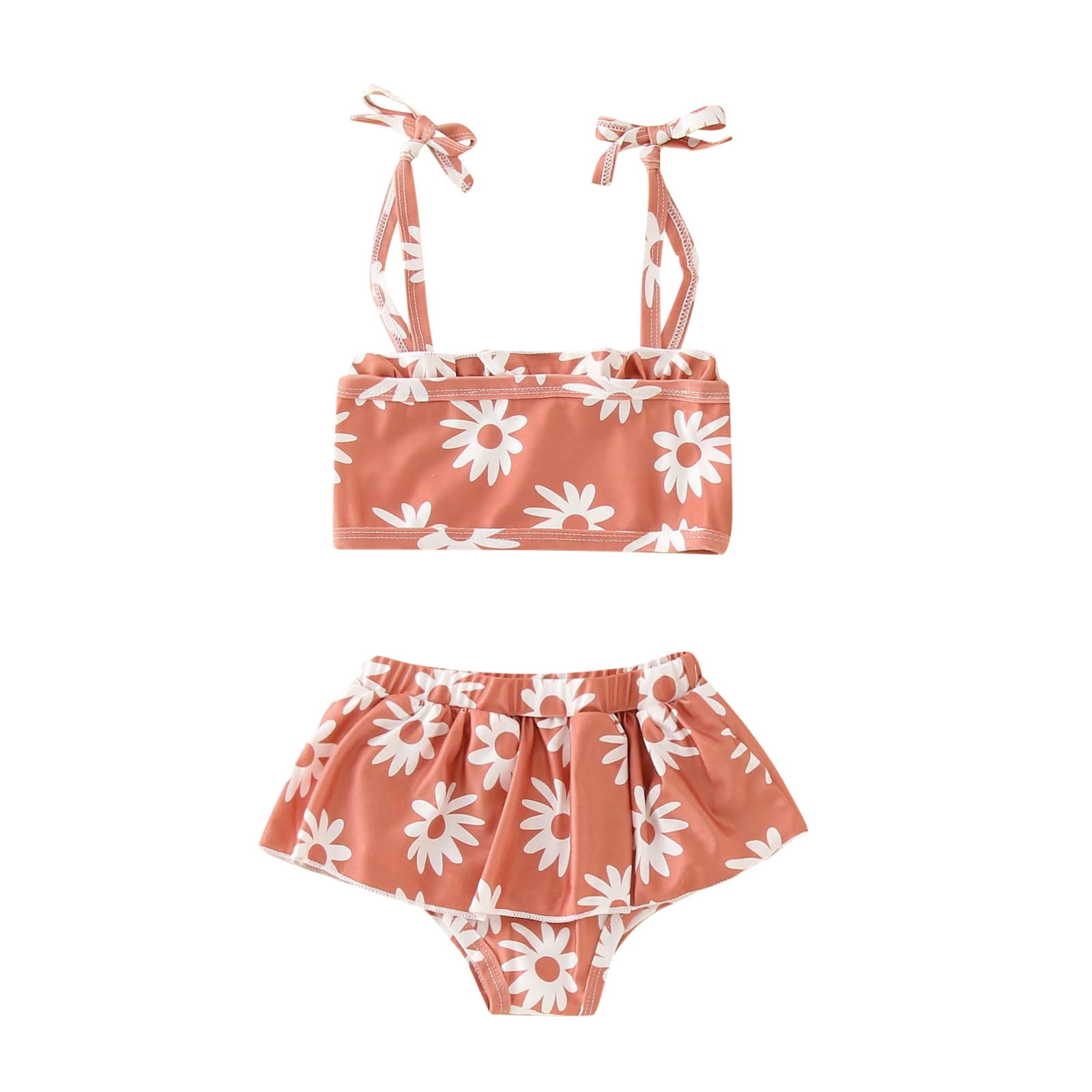 Kids Swimsuits For Girls Summer Daisy Flowers Printed Ruffles Two Piece ...
