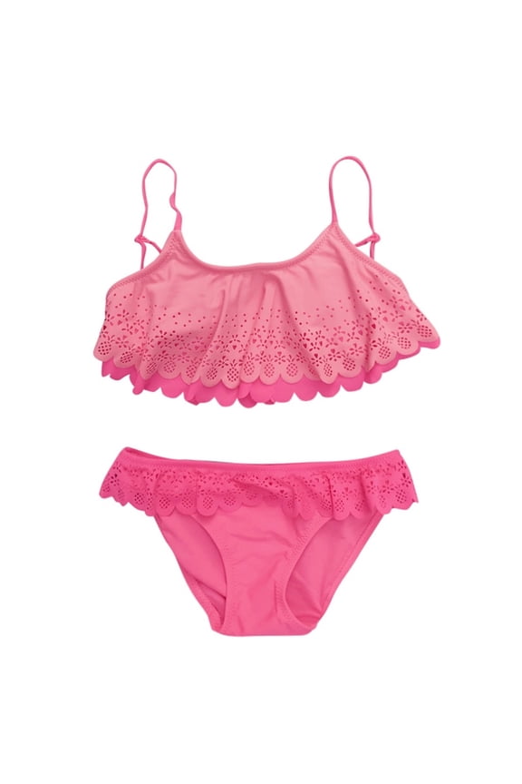 Kids Swimsuits For Girls Swimwear Outfits Summer Set Bikini Ruffles Hollow Swimwear Girls Bathing Suit Size 9-10Years Red