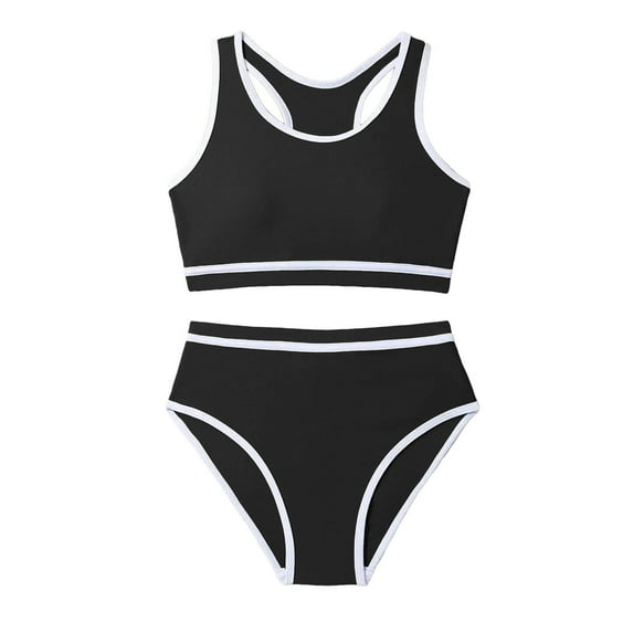 Kids Swimsuits for Girls 7-16 Years Girls 3-Piece Slim Fit Tankini Set - Crop Top, Bikini Bottom & Cover-Up Skirt Swimsuit Tankini Bathing Suit 2 Piece