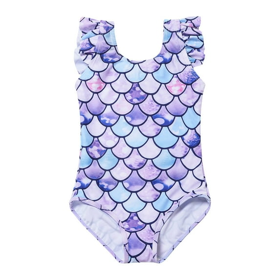 Kids Swimsuits Girls One Piee Bathing Suit Polyester Quck Dry Shoudler Ruffle Floral Swimwear Baby Bathing Suit Girl Light Purple 4 Years-5 Years