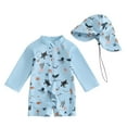thumbnail image 1 of Kids Swimsuits One Piece Toddler Baby Boy Swimsuit Kids Rash Guard Long Sleeve One Piece Bathing Suit Swimwear with Hat, 1 of 7