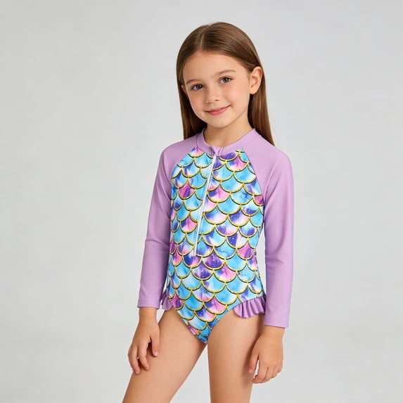 Kids Swimsuits Size 14-16 Ruffle Hem Color Block Stretchable Fabric Rash Guard One Piece Cut Out Bathing Suit Adjustable Straps Ruched Girls' Swimwear 9-16y