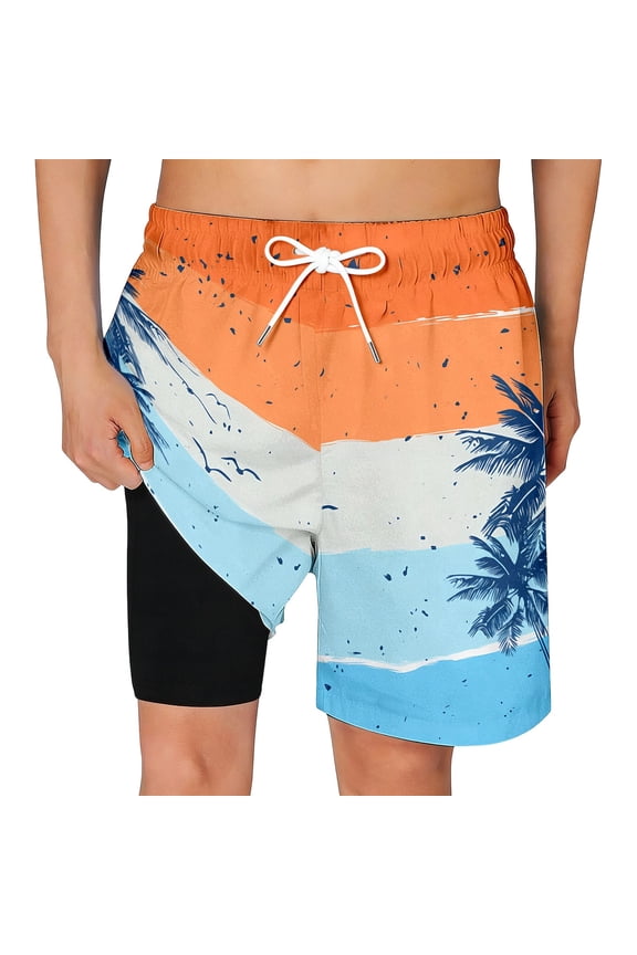 Kids Swimsuits Surf Style Boys Graphic Print Pocket Equipped Elastic Waist Swim Trunks Lightweight Trendy Swim Bottoms for Kids Recreational Swimming Occasions Orange 120