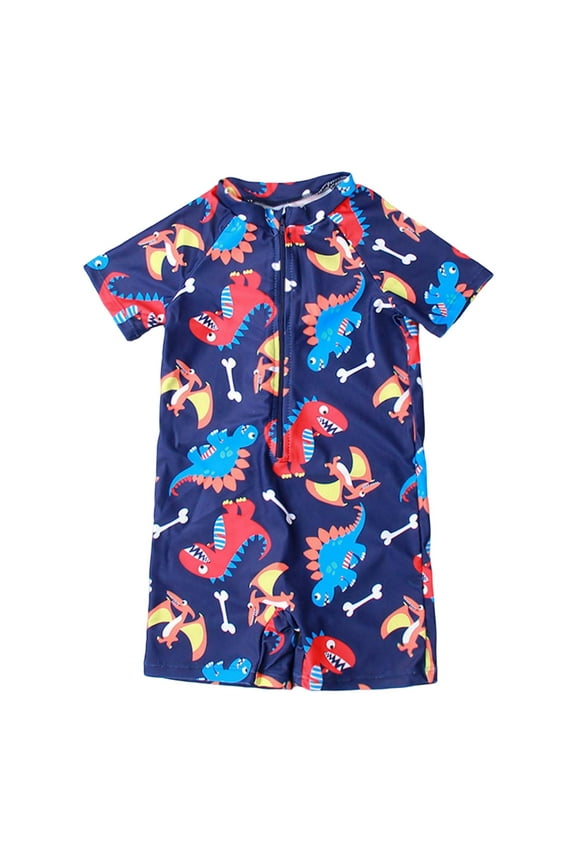Kids Swimsuits Toddler Kids Boys Cartoon Dinosaur Shark Print Zipper Front One Piece Swimsuit Breathable Quick Dry Toddler Swimsuit Red 4 Years-5 Years