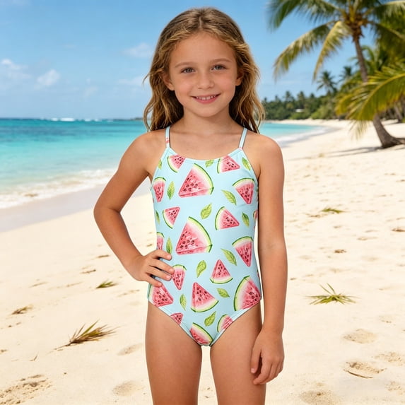 Kids Swimsuits for Girls Ruffle Hem Tropical Stretchy Upf 50+ Uv Sun Protection Adjustable Straps Padded High Waisted Girls Swimwear 9-16y