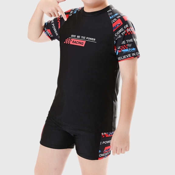 Kids Swimwear 2 Piece Set Shark Print Short Sleeved Separate Swim Trunks Plus Size Swimwear Set Navy -