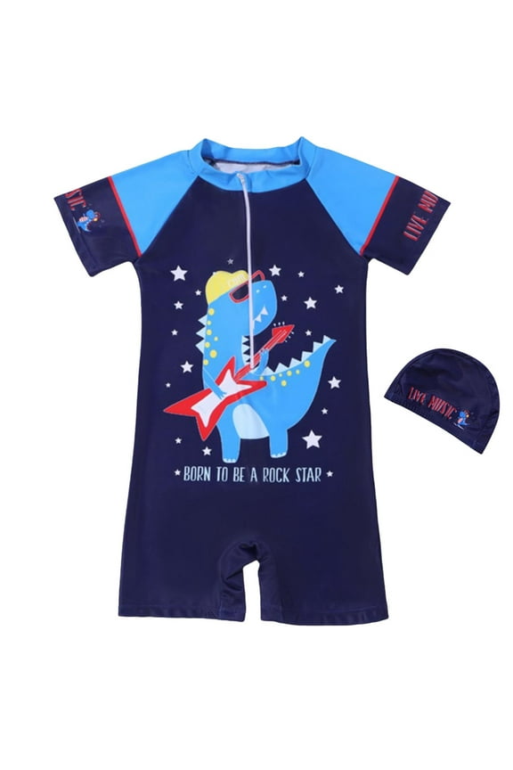 Kids Swimwear Set Round Neck Elastic Waist Pool Trunks Beach Vacation Essentials,Navy,3XL