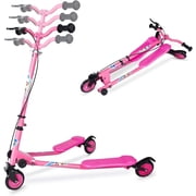 Wheelive Kids 3-Wheel Drift Scooter, Foldable Swing Kick Ride-On Toy with Adjustable Handlebar & Light-Up Wheels for Boys & Girls Ages 5 12, Pink