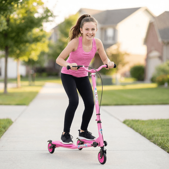 Kids Swing Scooter, 3 Wheels Drifting Scooter/Wiggle Scooters with Adjustable Height & Foldable for Boys/Girl/Ages 5-12 Years