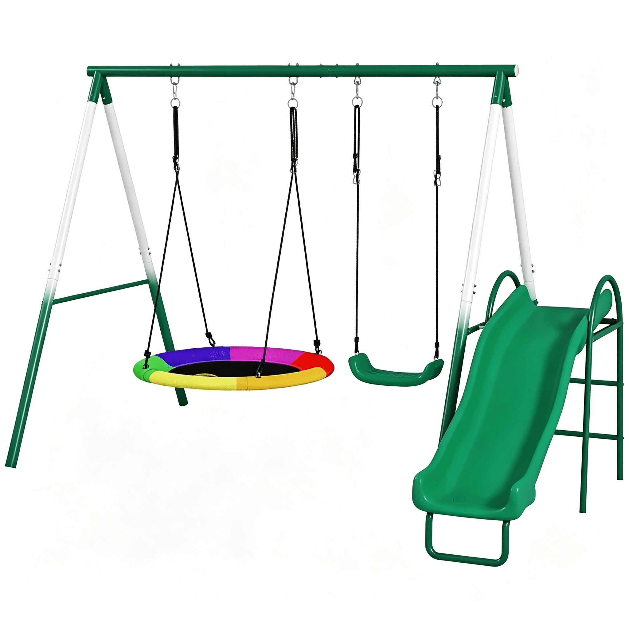 Kids Swing Set with Saucer Swing Seat Slide 265 lbs Capacity A-Frame Steel for Backyard Ages 3-8