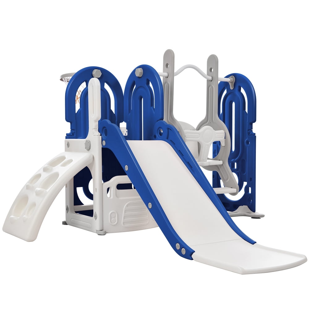 Kids Swing Slide Set, 5 in 1 Freestanding Climber Slide Playset with