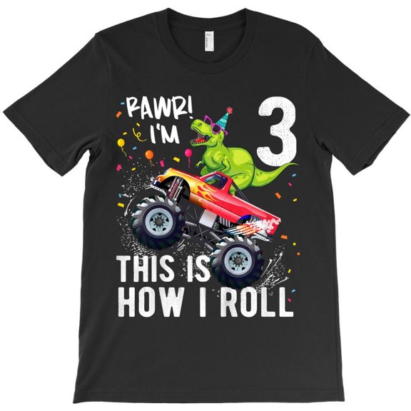 Kids T-Rex Dinosaur Monster Truck Funny 3rd Birthday Boys And Girls G144 Unisex T-Shirt, Up to 5XL
