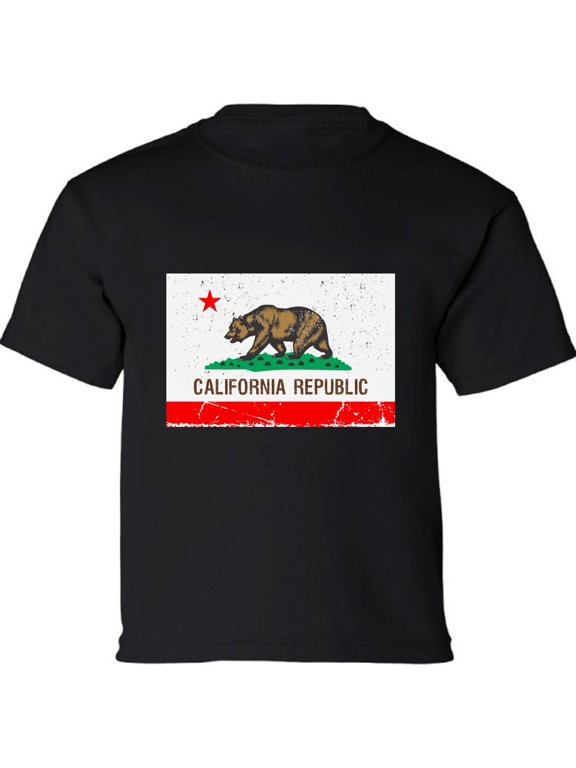 Kids T-Shirt Bear California Republic Flag Graphic Tee - XS S M L XL Tees - American State California Short Sleeve Youth Cali Tshirt Boys Girls