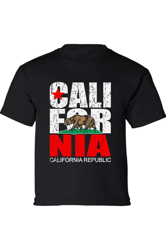 Kids T-Shirt Bear California Republic Graphic Tee - XS S M L XL Tees - American State Short Sleeve Youth Cali Tshirt Boys Girls