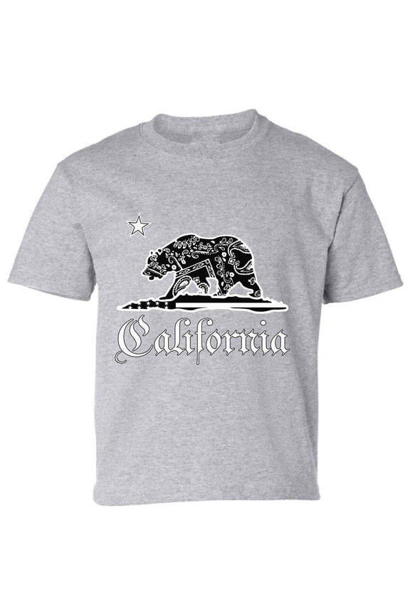 Kids T-Shirt California Bandana Bear Graphic Tee - XS S M L XL Tees - American State California Short Sleeve Youth Cali Tshirt Boys Girls