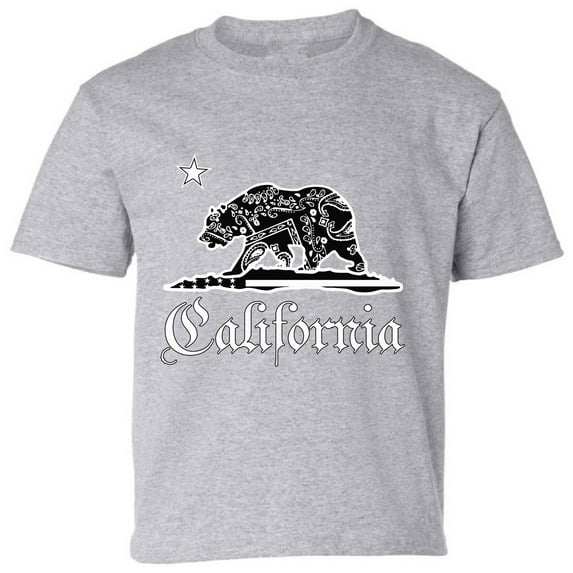 Kids T-Shirt California Bandana Bear Graphic Tee - XS S M L XL Tees - American State California Short Sleeve Youth Cali Tshirt Boys Girls