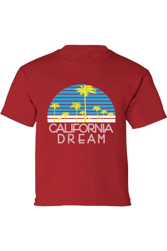 Kids T-Shirt California Dream Palms Graphic Tee - XS S M L XL Tees - American State California Short Sleeve Youth Cali Tshirt Boys Girls