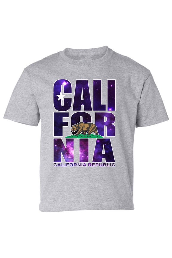 Kids T-Shirt California Galaxy Graphic Tee - XS S M L XL Tees - American State California Short Sleeve Youth Cali Tshirt Boys Girls