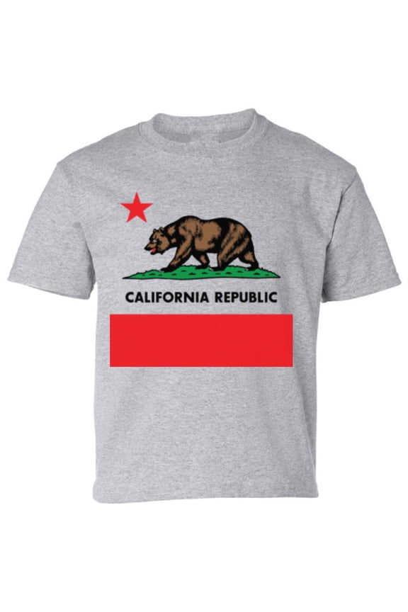 Kids T-Shirt California Republic Bear Graphic Tee - XS S M L XL Tees - American State California Short Sleeve Youth Cali Tshirt Boys Girls