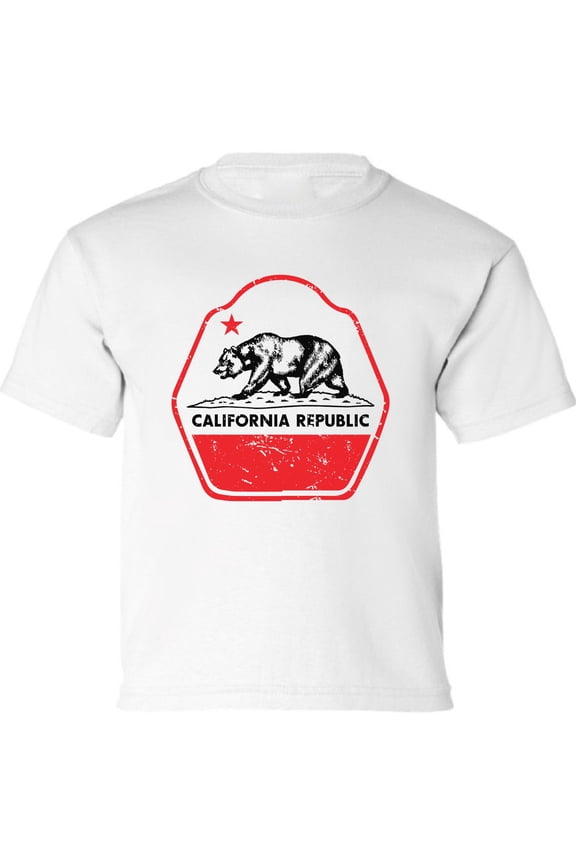 Kids T-Shirt California Republic Graphic Tee - XS S M L XL Tees - American State California Short Sleeve Youth Cali Tshirt Boys Girls