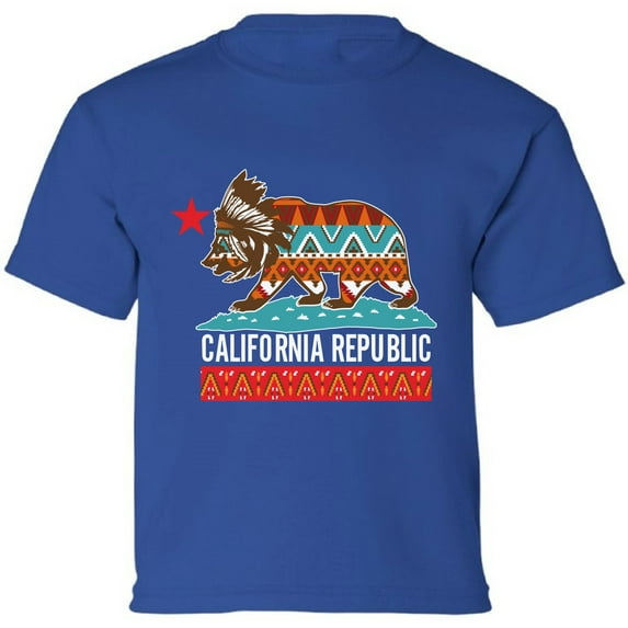 Kids T-Shirt California Tribal Bear Graphic Tee - XS S M L XL Tees - American State California Short Sleeve Youth Cali Tshirt Boys Girls