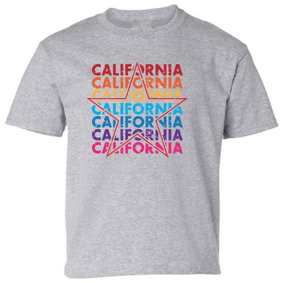 Kids T-Shirt Colorfull California Star Graphic Tee - XS S M L XL Tees - American State California Short Sleeve Youth Cali Tshirt Boys Girls