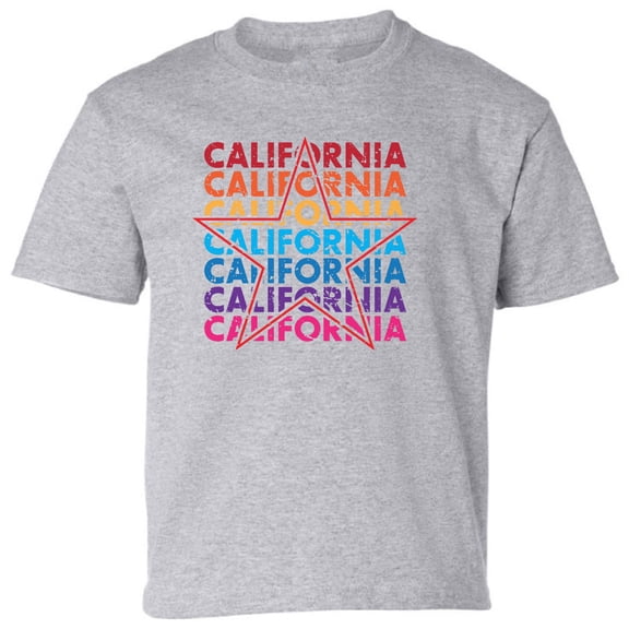 Kids T-Shirt Colorfull California Star Graphic Tee - XS S M L XL Tees - American State California Short Sleeve Youth Cali Tshirt Boys Girls