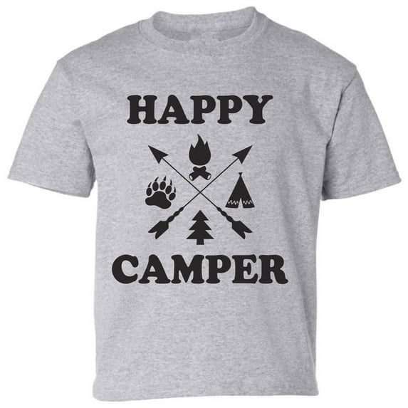 Kids T-Shirt Happy Camper Graphic Tee - XS S M L XL Tees - Weekend Short Sleeve Youth Camping Tshirt Boys Girls