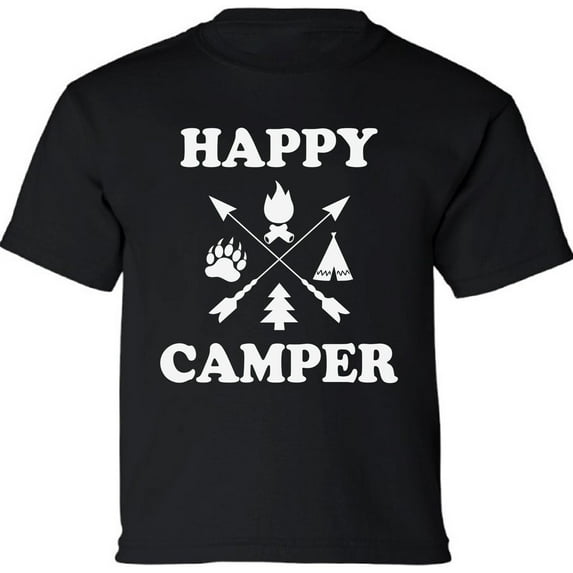 Kids T-Shirt Happy Camper White Graphic Tee - XS S M L XL Tees - Weekend Short Sleeve Youth Camping Tshirt Boys Girls