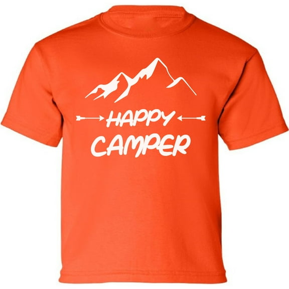 Kids T-Shirt Happy Camper White Mountains Graphic Tee - XS S M L XL Tees - Weekend Short Sleeve Youth Camping Tshirt Boys Girls