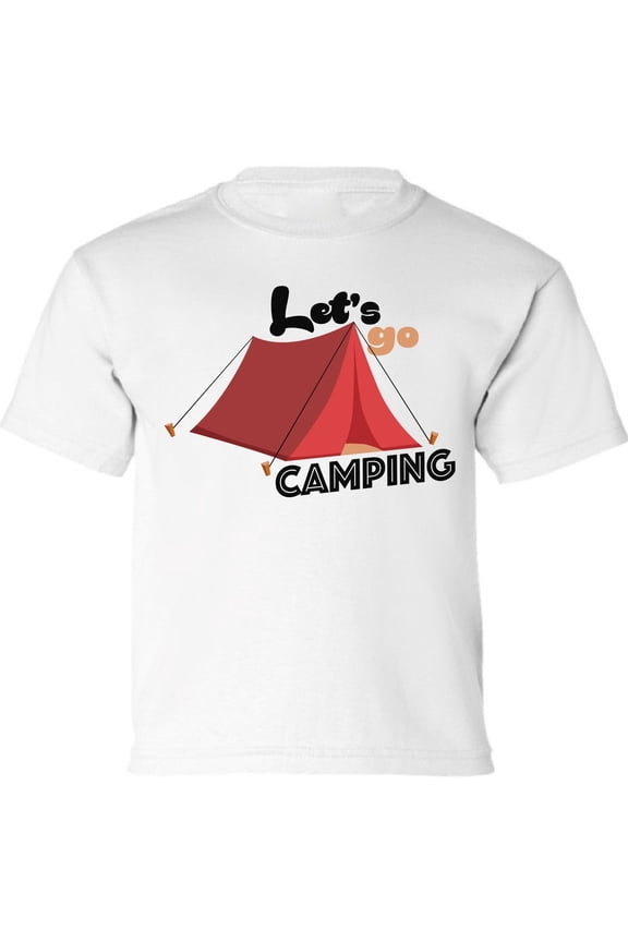 Kids T-Shirt Lets Go Camping Red Tent Graphic Tee - XS S M L XL Tees - Weekend Short Sleeve Youth Camping Tshirt Boys Girls