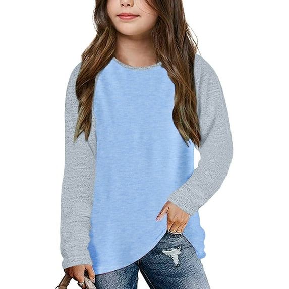Kids T Shirt Long Sleeve Light Blue Shirt Kids Fall Tops Crewneck Basic Tees Comfort Colors Girl Tops 4-5 Years