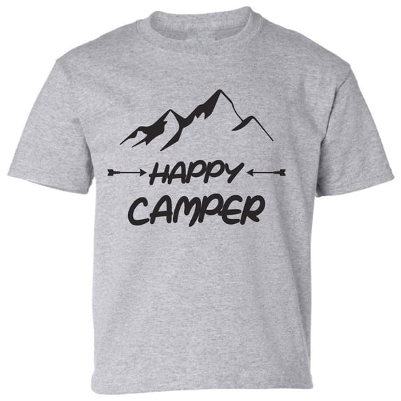 Kids T-Shirt Mountains Happy Camper Graphic Tee - XS S M L XL Tees - Weekend Short Sleeve Youth Camping Tshirt Boys Girls