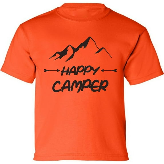 Kids T-Shirt Mountains Happy Camper Graphic Tee - XS S M L XL Tees - Weekend Short Sleeve Youth Camping Tshirt Boys Girls