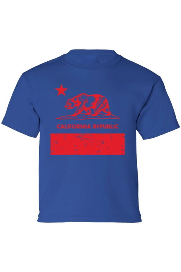 Kids T-Shirt Red Bear California Republic Graphic Tee - XS S M L XL Tees - American State California Short Sleeve Youth Cali Tshirt Boys Girls