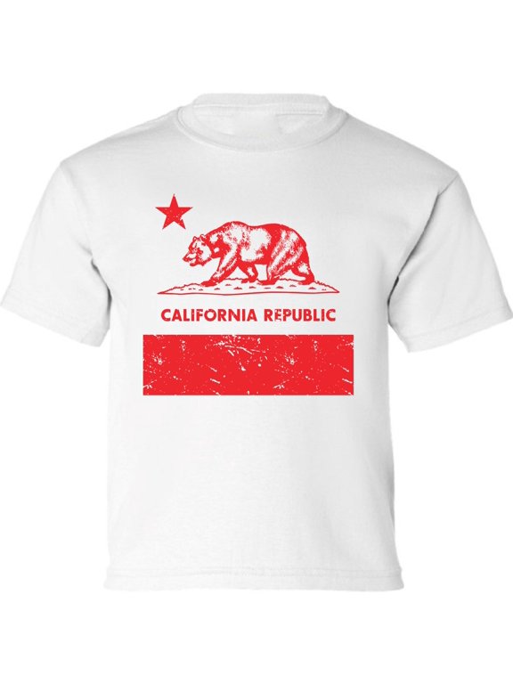 Kids T-Shirt Red Bear California Republic Graphic Tee - XS S M L XL Tees - American State California Short Sleeve Youth Cali Tshirt Boys Girls