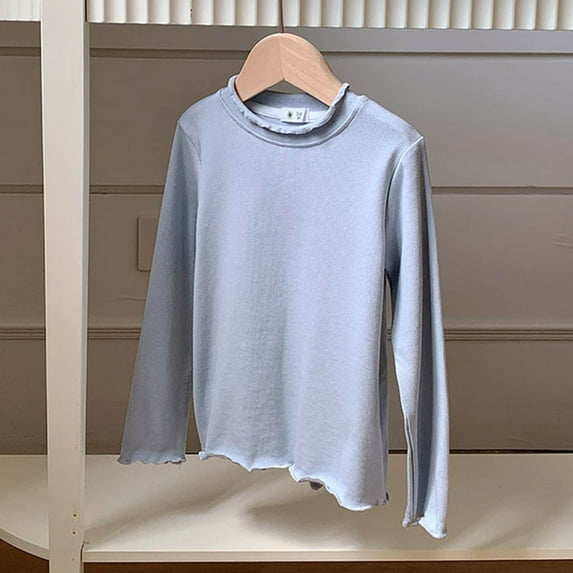Kids T Shirt Solid color Blue Long Sleeve Shirt Girls Basic Crewneck Cotton Kids Sweatshirt Boys Size 5-6 Years Shirts