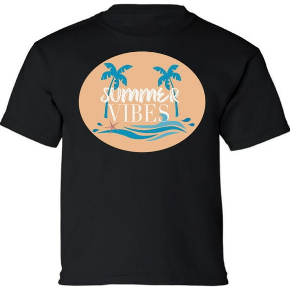 Kids T-Shirt Summer Vibes Beach Palms Graphic Tee - XS S M L XL Tees - Vacation Short Sleeve Youth Tshirt Boys Girls