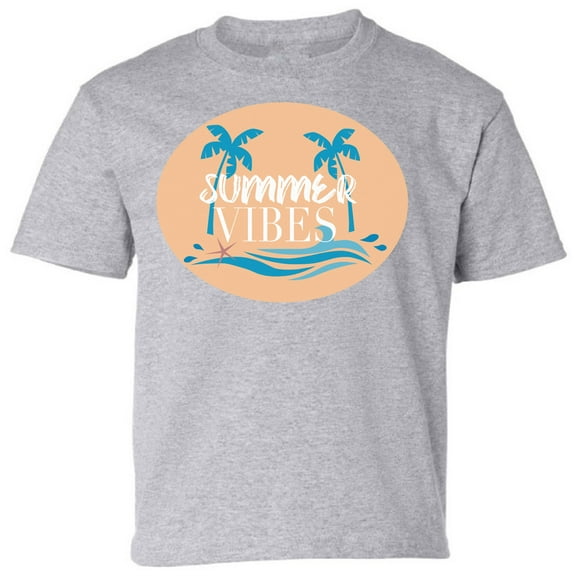 Kids T-Shirt Summer Vibes Beach Palms Graphic Tee - XS S M L XL Tees - Vacation Short Sleeve Youth Tshirt Boys Girls