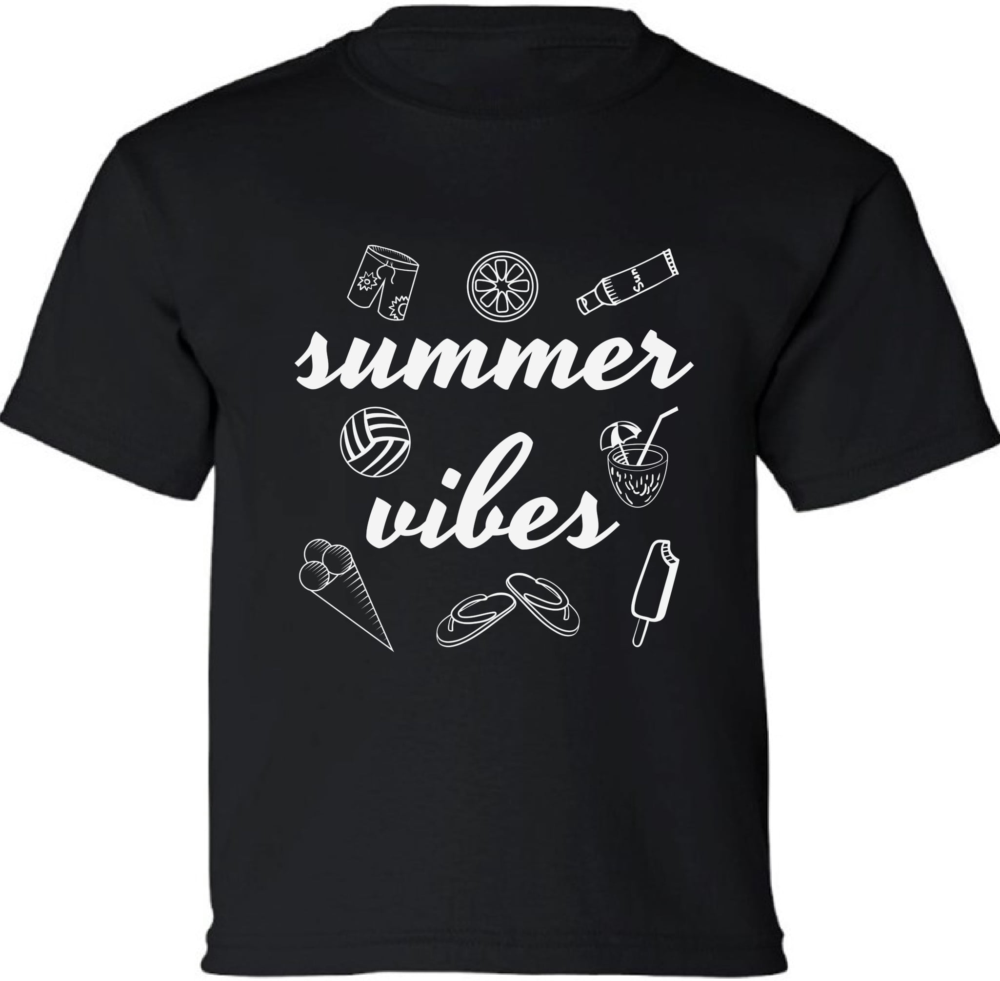 Kids T-Shirt Summer Vibes White Shapes Graphic Tee - XS S M L XL
