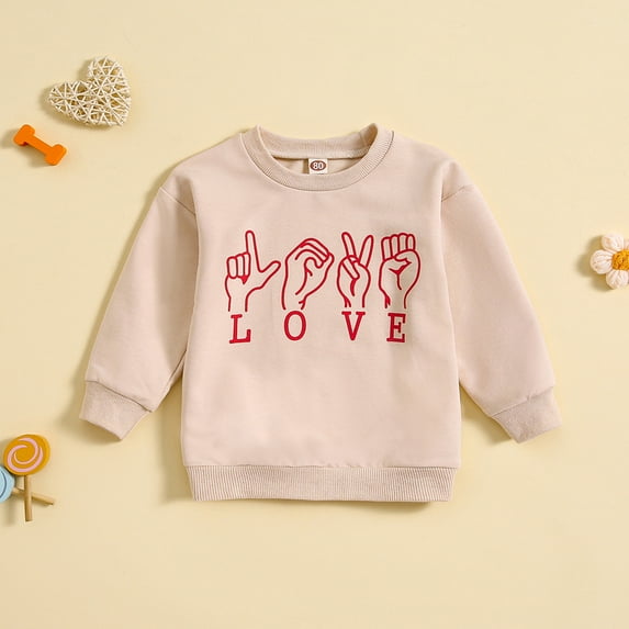 Kids T-Shirt Valentine'S Day Clothes For Toddler Baby Boys Girls Valentine'S Day Letter Print Long Sleeve Tops Kids Clothes Beige 3-4 Years
