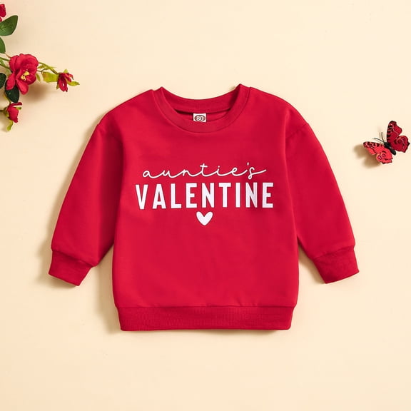 Kids T-Shirt Valentine'S Day Clothes For Toddler Baby Boys Girls Valentine'S Day Letter Print Long Sleeve Tops Kids Clothes Red 3-4 Years