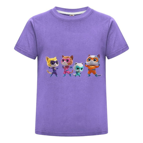 Kids T-Shirt with Super Kitties Design – Short Sleeve Cartoon Tee – Fun Cat Hero Outfit for Girls Boys – Summer Comfortable Cotton Top